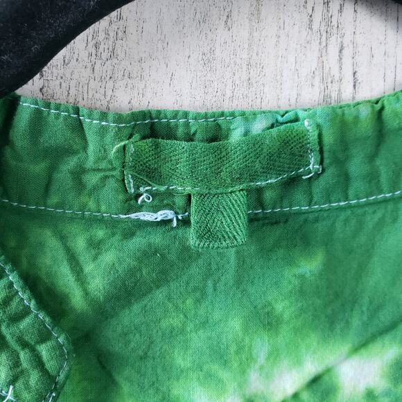 Grand + Greene Quarter Button Green & Blue Crinkle Tie Dye Shirt Size Large - Picture 6 of 14